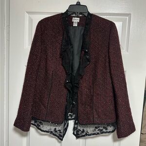 CHICO'S Tweed Gloriana Jacket Red Black Chiffon 1 Embellished